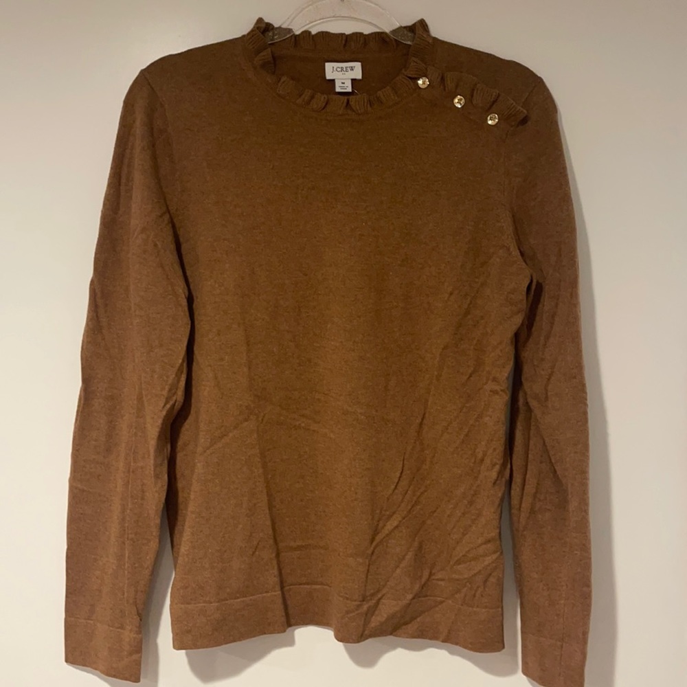 J. Crew camel colored sweater with gold button detail